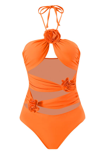 Orange Two Piece Floral Swimwear with Flowers